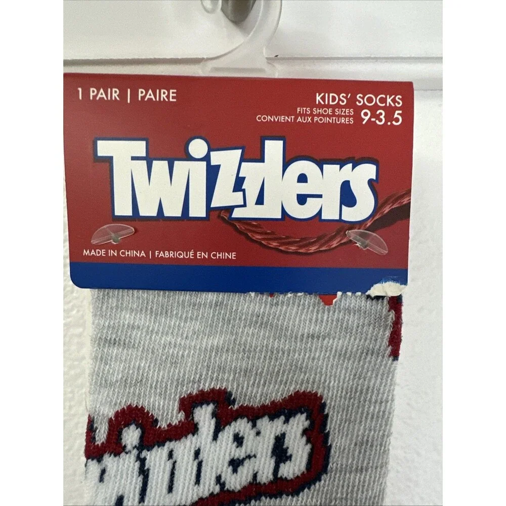 Twizzlers Kids Crew Socks 2 Pair Grey W/Logo Candy Novelty Size 9-3.5 For Twins